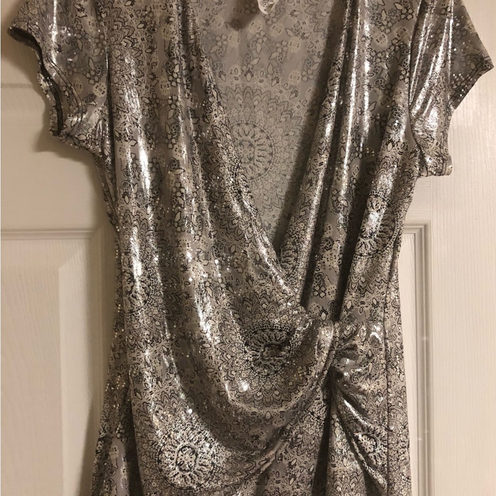 S.Levine black and silver print blouse